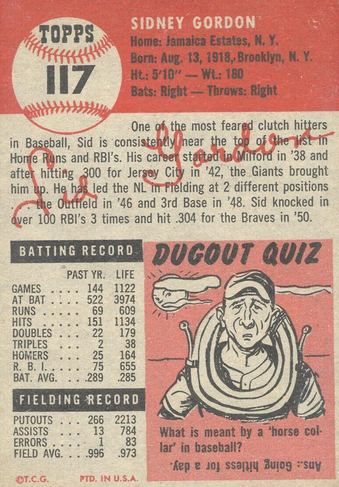 Sid Gordon  baseball card collectible - Main Image 2