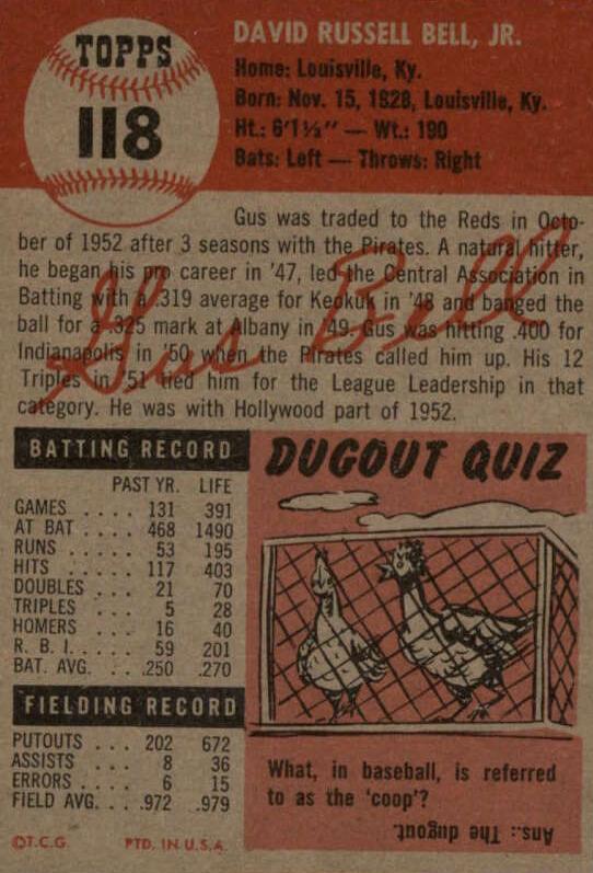 Gus Bell  baseball card collectible - Main Image 2