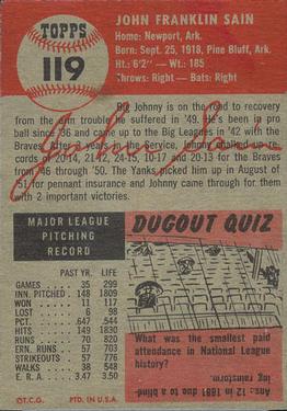 Johnny Sain  baseball card collectible - Main Image 2