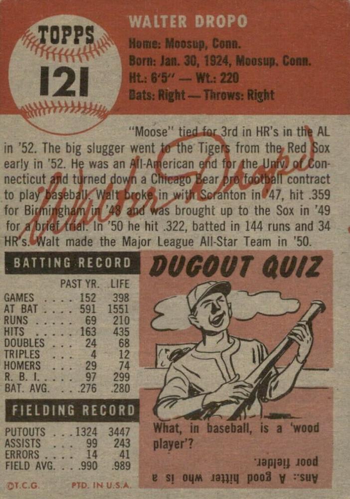 Walt Dropo  baseball card collectible - Main Image 2