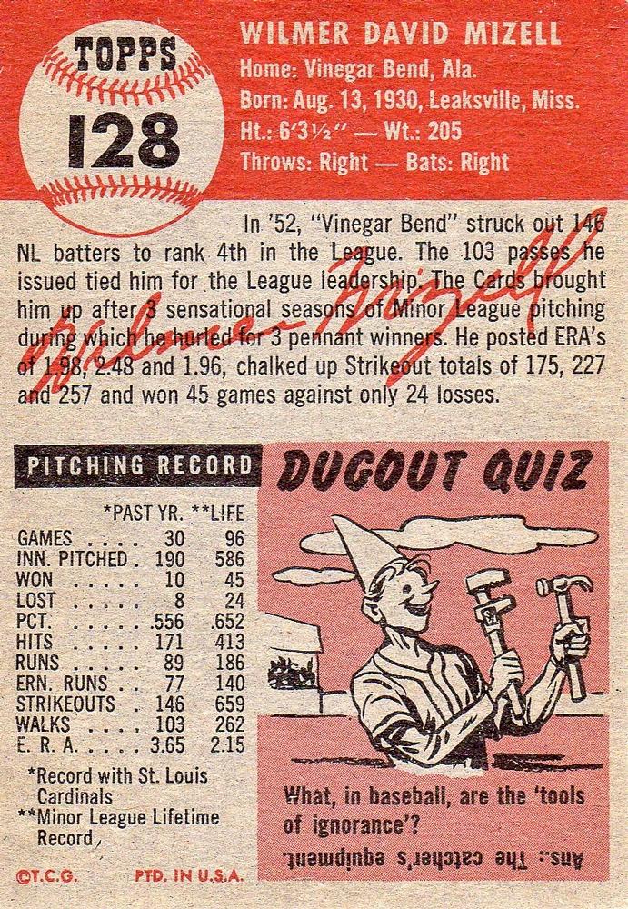 Wilmer Mizell  baseball card collectible - Main Image 2