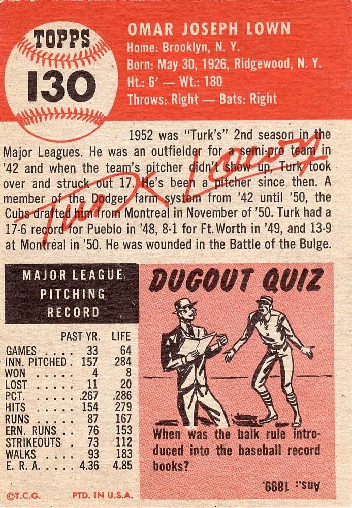 Turk Lown  baseball card collectible - Main Image 2