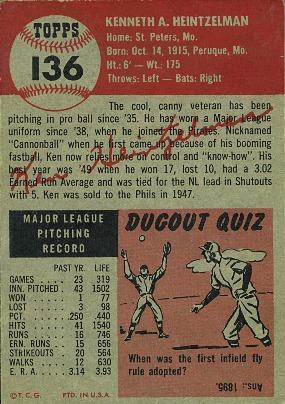 Ken Heintzelman  baseball card collectible - Main Image 2