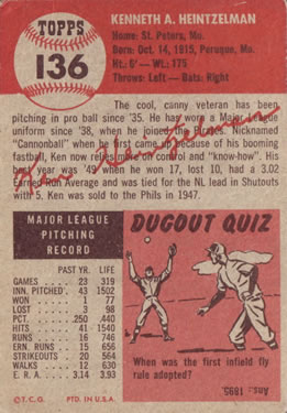 Ken Heintzelman  baseball card collectible - Main Image 2