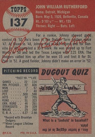 John Rutherford  baseball card collectible - Main Image 2