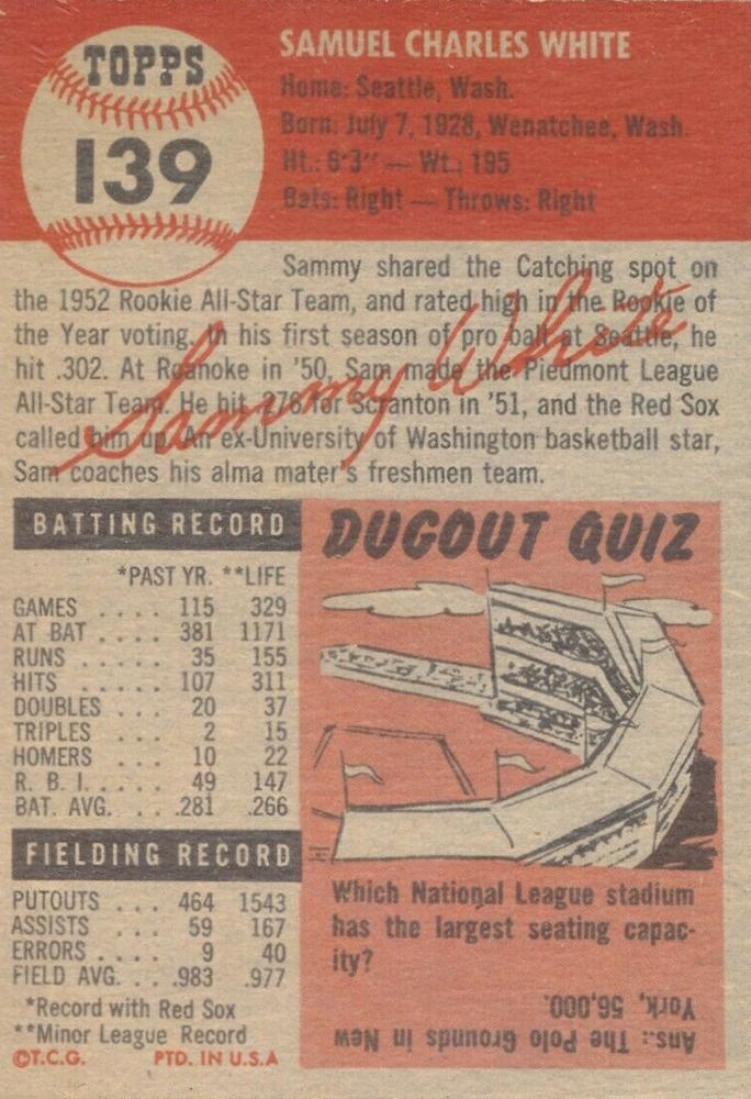 Sammy White  baseball card collectible - Main Image 2