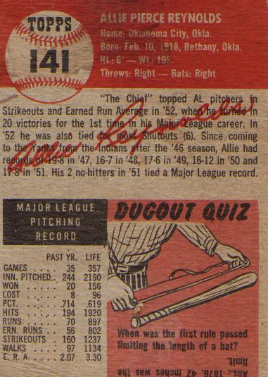 Allie Reynolds  baseball card collectible - Main Image 2