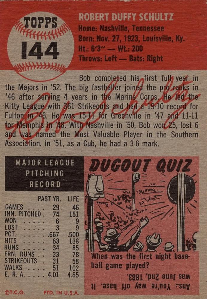 Bob Schultz  baseball card collectible - Main Image 2