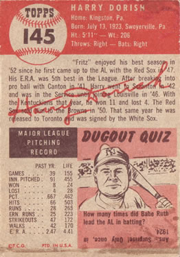 Harry Dorish  baseball card collectible - Main Image 2