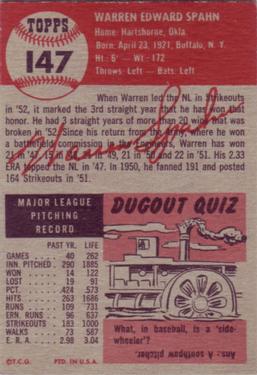 Warren Spahn  baseball card collectible - Main Image 2