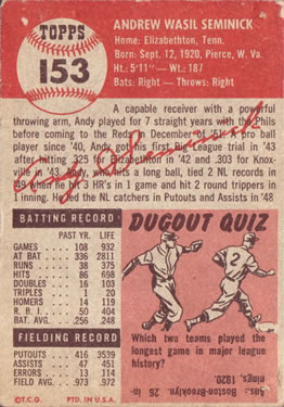 Andy Seminick  baseball card collectible - Main Image 2