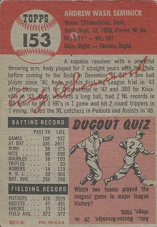 Andy Seminick  baseball card collectible - Main Image 2