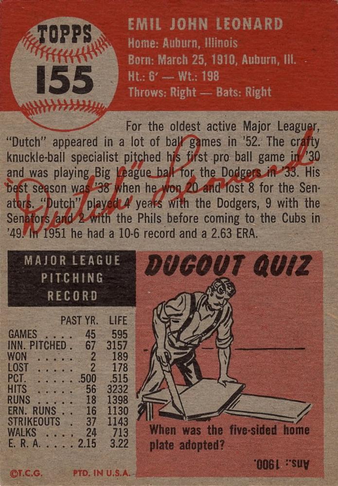 Dutch Leonard  baseball card collectible - Main Image 2