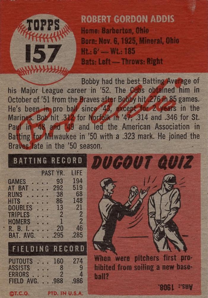 Bob Addis  baseball card collectible - Main Image 2