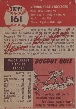 Vern Bickford  baseball card collectible - Main Image 2