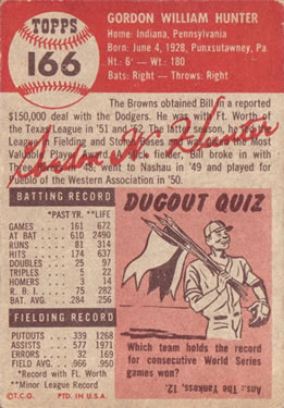 Billy Hunter  baseball card collectible - Main Image 2