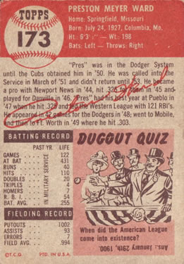 Preston Ward  baseball card collectible - Main Image 2