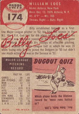 Billy Loes  baseball card collectible - Main Image 2