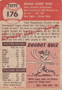 Don Hoak  baseball card collectible - Main Image 2