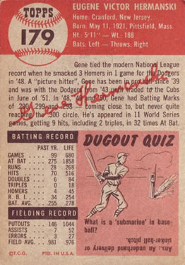 Gene Hermanski  baseball card collectible - Main Image 2