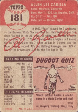 Al Zarilla  baseball card collectible - Main Image 2