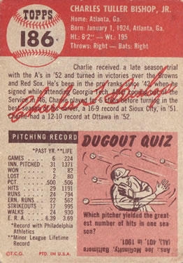 Charlie Bishop  baseball card collectible - Main Image 2