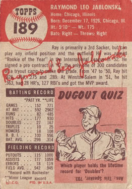 Ray Jablonski  baseball card collectible - Main Image 2