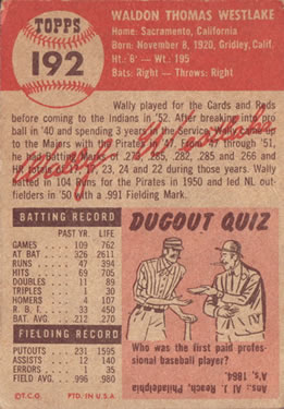 Wally Westlake  baseball card collectible - Main Image 2