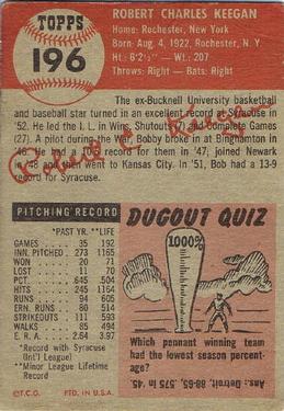 Bob Keegan  baseball card collectible - Main Image 2