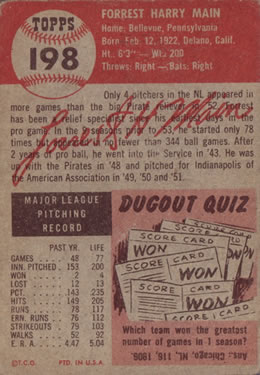 Forrest Main  baseball card collectible - Main Image 2