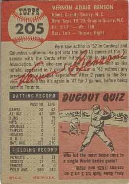 Vern Benson  baseball card collectible - Main Image 2