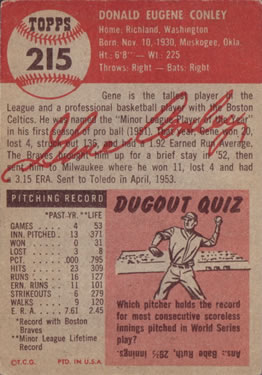 Gene Conley  baseball card collectible - Main Image 2
