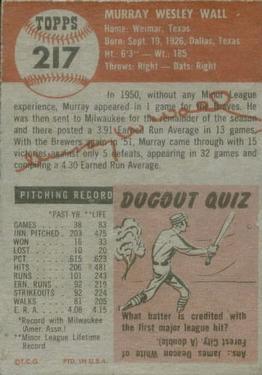 Murray Wall  baseball card collectible - Main Image 2