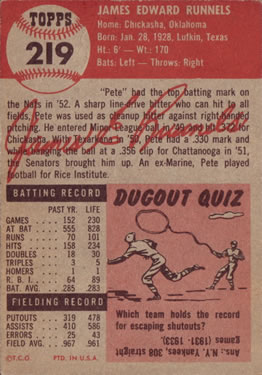 Pete Runnels  baseball card collectible - Main Image 2