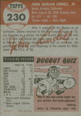 Johnny Lindell  baseball card collectible - Main Image 2