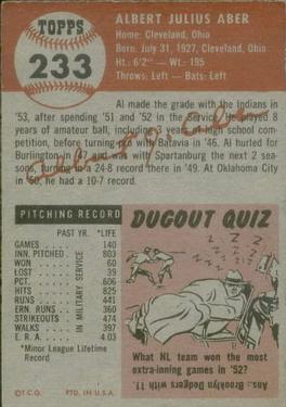 Al Aber  baseball card collectible - Main Image 2