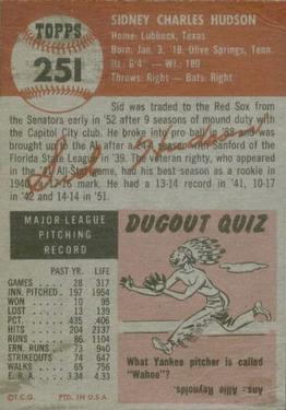 Sid Hudson  baseball card collectible - Main Image 2