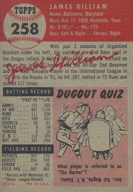 Jim Gilliam  baseball card collectible - Main Image 2