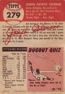 Joe Coleman  baseball card collectible - Main Image 2