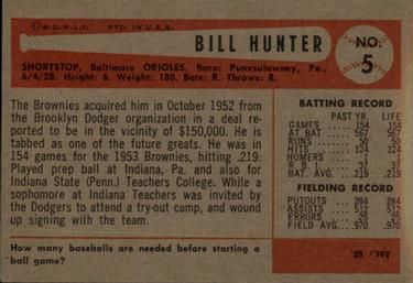 Billy Hunter  baseball card collectible - Main Image 2