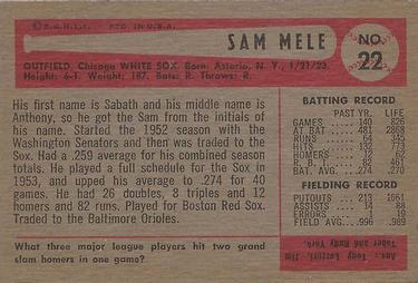 Sam Mele  baseball card collectible - Main Image 2
