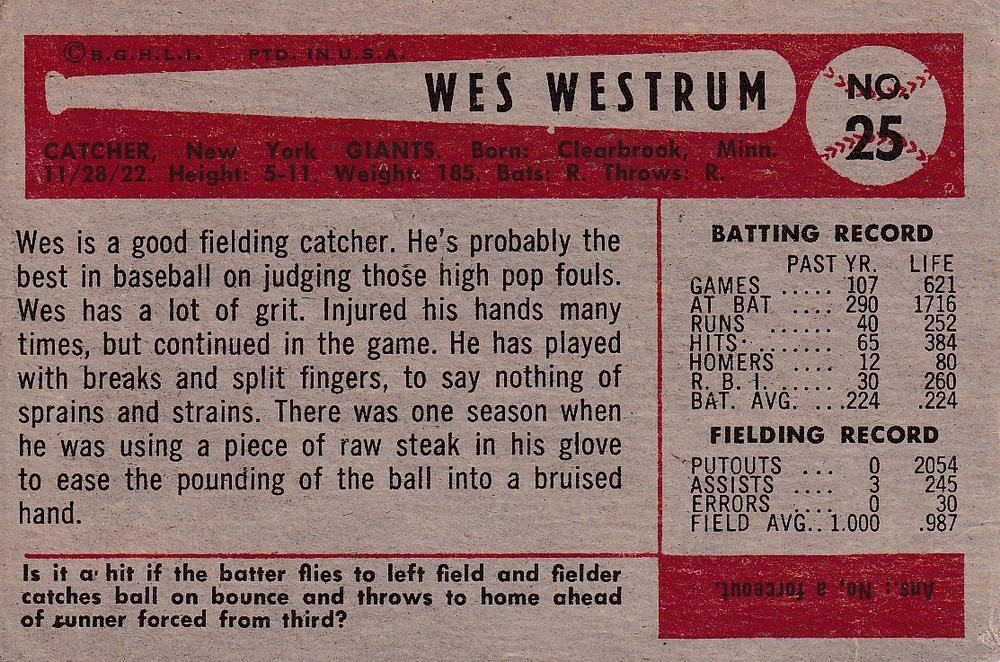 Wes Westrum  baseball card collectible - Main Image 2