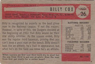 Billy Cox  baseball card collectible - Main Image 2