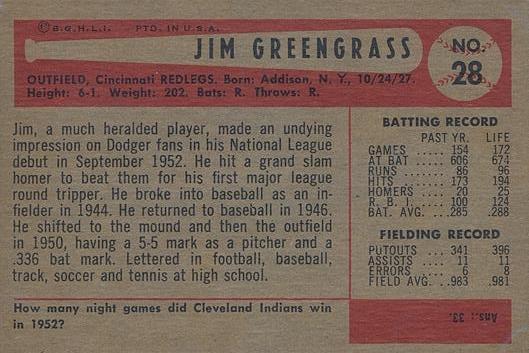 Jim Greengrass  baseball card collectible - Main Image 2