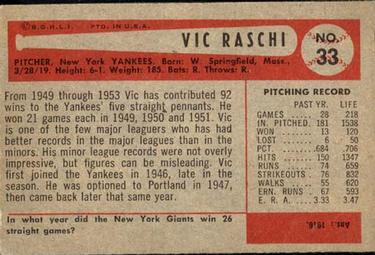 Vic Raschi  baseball card collectible - Main Image 2