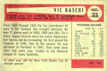 Vic Raschi  baseball card collectible - Main Image 2