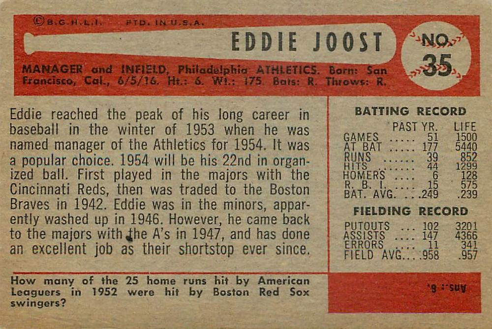 Eddie Joost  baseball card collectible - Main Image 2