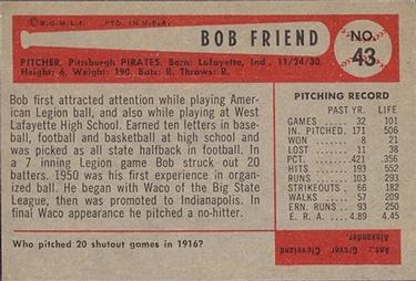 Bob Friend  baseball card collectible - Main Image 2