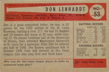 Don Lenhardt  baseball card collectible - Main Image 2