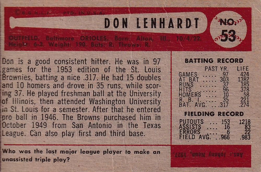 Don Lenhardt  baseball card collectible - Main Image 2